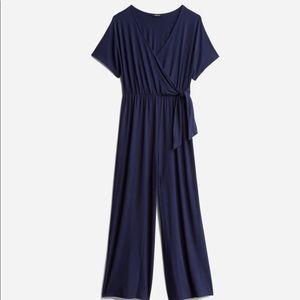 Soloiste knit crop navy blue wide leg jumper jumpsuit